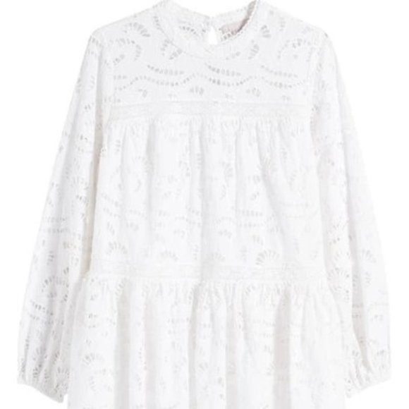 Chelsea 28 Embroidered Eyelet Long Sleeve Cotton Minidress, Size L - Picture 3 of 15